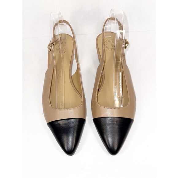 Naturalizer Banks Slingback Mule Low Heels Cap Toe Tan Black Leather Pointed 10 - Picture 5 of 16